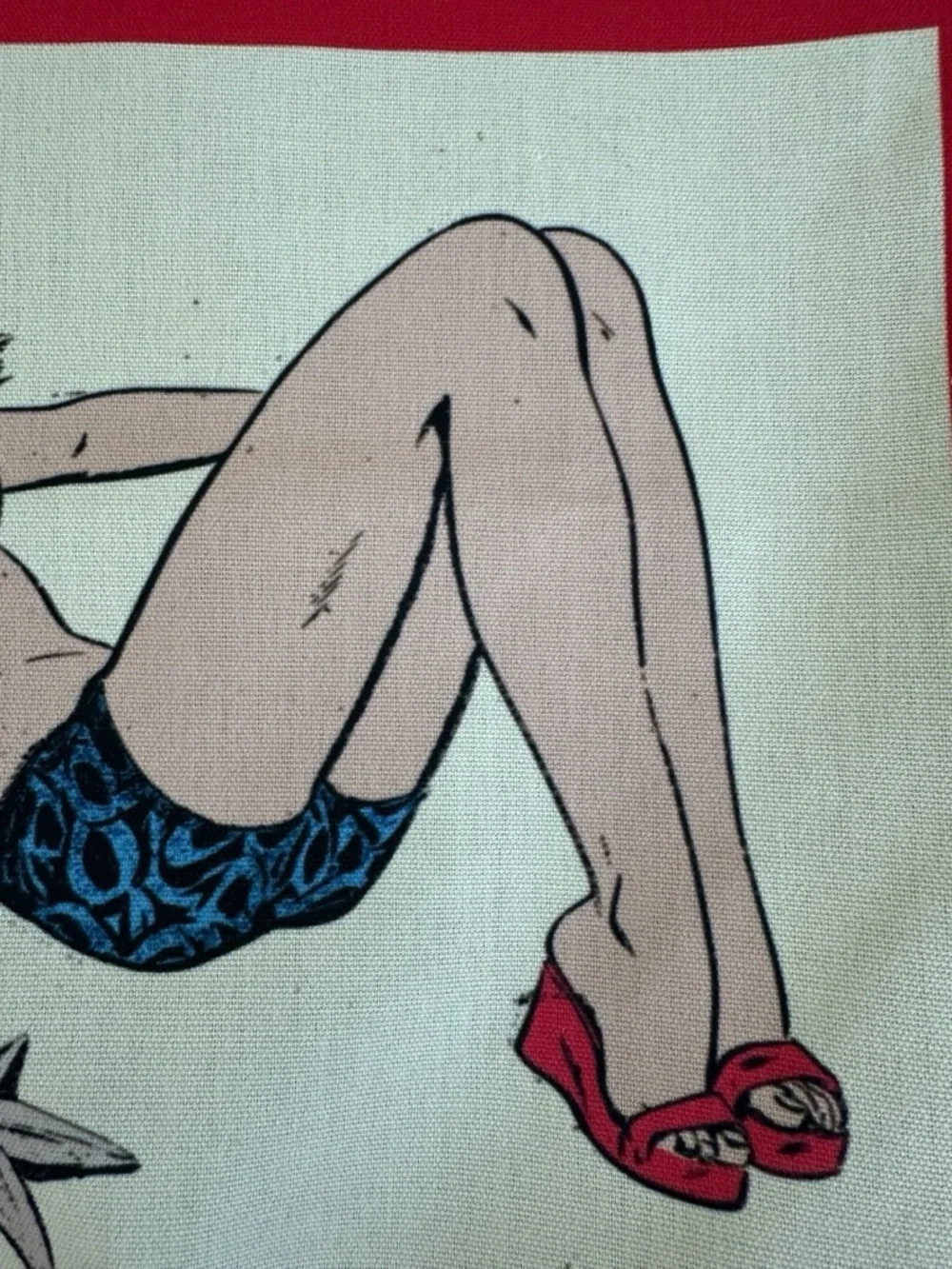 Red Graphic Pinup Girl Canvas Beach Tote Bag Beach Market Bag